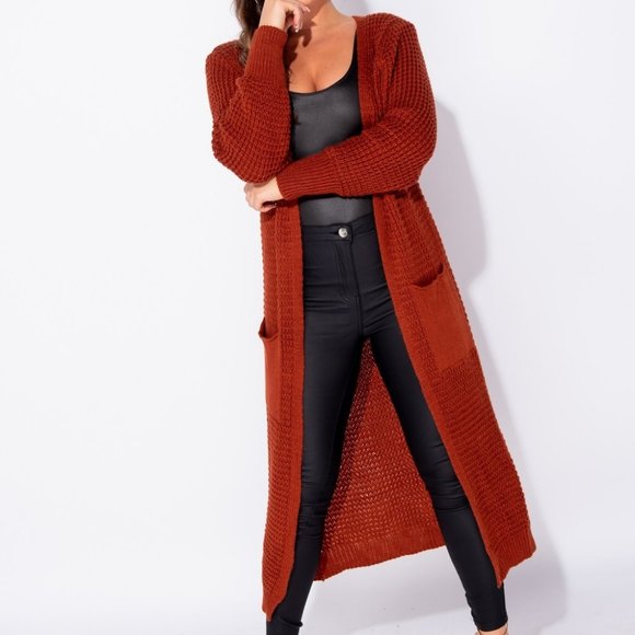 Chunky Knit Long Sleeve Open Front Long Maxi Cardigan Sweater Duster - Picture 2 of 8